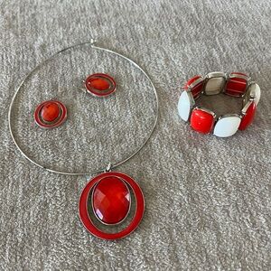 Elegant Red and White Jewelry Set